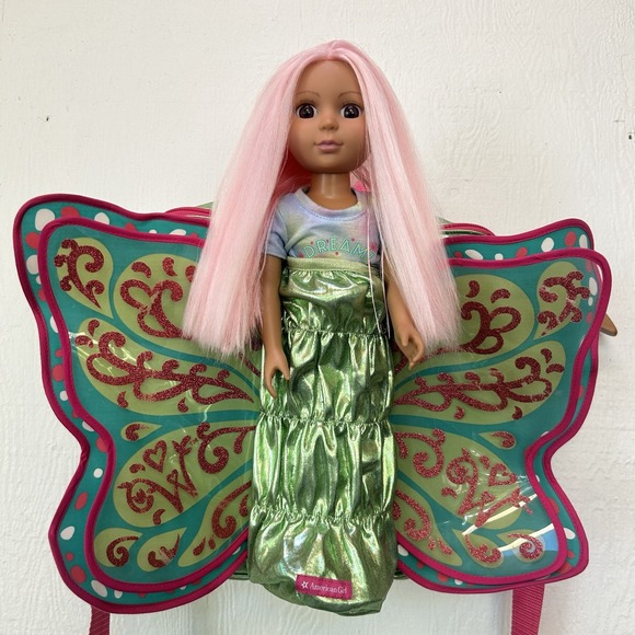 American Girl Handbags - American Girl Wellie Wisher Butterfly Flutter Wings Doll Backpack & Battat Girl